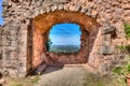 Archway of Nanstein Castle overlooking Landstuhl Germany Royalty Free Stock Photo