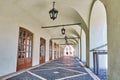 Archway passage at Arts House - Butchers Guild Hall Casa Artelor in Sibiu, Romania, with a pattern of wooden doors