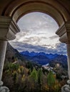 Archway view with autumn color over Hohenschwangau castle Royalty Free Stock Photo