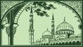 Archway View Of Mosque Minarets Vector, vector design Generative AI Royalty Free Stock Photo