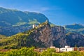 Arco castle ruins on cliffs above Garda lake Royalty Free Stock Photo