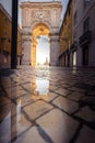 Arco da Rua Augusta, a triumphal arch on Rua Augusta in Lisbon, Portugal. Beautiful stone gate with gallery and historic building Royalty Free Stock Photo