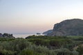 Beautiful panoramic view of a section of Palinuro coastline at sunset. Landscape.