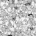 Arctic animals black and white seamless patterns. Funny coloring page for adults and kids