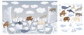 arctic animals nature wild world cold north cute cartoon ice snowflake polar bear muskox sperm whale scribe hand drawn