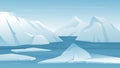 Arctic Antarctic landscape, cartoon frost nature scenery of North with iceberg mountain, ice glacier Royalty Free Stock Photo