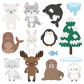 Arctic and Antartic wild animal vector set. Adorable winter animals clip art. Cute flat style wildlife character illustrations. Royalty Free Stock Photo