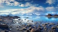 Arctic Beaches A Panoramic Photo Of A Majestic Lake With Rocks