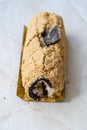 Arctic Cake Milky Roll Dessert with Biscuit Powder and Banana Royalty Free Stock Photo