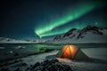 Arctic Camping Under Northern Lights. AI