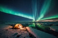 Arctic Camping Under Northern Lights. AI