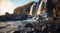 Arctic Coastal Adventure: Majestic Waterfall At Malibu Beach