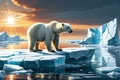 Arctic Crisis Unveiled: Melting Glacier Calving into the Arctic Ocean - Polar Bear on a Shrinking Ice Floe, Gazing Toward the