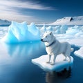 The Arctic dog on ice floe arctic landscape. illustration of cute north pole animals. Northern Arctic dog. For the design of Royalty Free Stock Photo