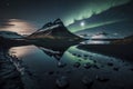 Arctic Elegance: Enchanting Northern Lights Dance Over Mountain and Lake, Creating a Breathtaking Landscape, ai generative