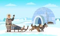 Arctic Expedition, Eskimo in Igloo House Vector