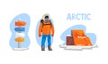 Arctic Explorer Set, Male Explorer in Winter Outfit, Research Station, Crossroad Direction Post, Polar Expedition