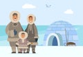 Arctic Family People by Igloo, Man Woman and Kid Royalty Free Stock Photo