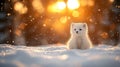 arctic fox cub in snowy landscape at sunset Royalty Free Stock Photo