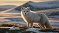 Majestic Arctic Fox in Golden Sunset Landscape Royalty Free Stock Photo