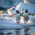 Arctic fun penguins joyfully sliding on the icy surface