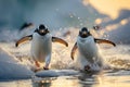 Arctic fun penguins joyfully sliding on the icy surface