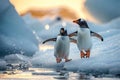 Arctic fun penguins joyfully sliding on the icy surface