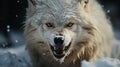 Arctic Fury: Snow Mountain Wolf\'s Intense Growl