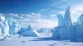 Arctic glacier: white ice mountains and blue sky in the Arctic region