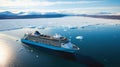 Arctic Ice Expedition. Massive Cruise Ship amidst Frozen North Sea with Majestic Icebergs