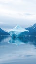 Arctic Iceberg Floating in Calm Water with Mountain Backdrop and Soft Light Royalty Free Stock Photo