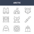 9 arctic icons pack. trendy arctic icons on white background. thin outline line icons such as ship, knife, norway . arctic icon