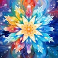 Arctic Kaleidoscope - Surreal and Vibrant Illustration of Diverse Snowflake Patterns