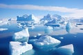 an arctic landscape dominated by floating icebergs