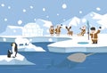 Arctic landscape with Eskimo Igloo ice house family background