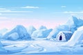 Arctic landscape with ice igloo .Housing for indigenous north families flat style illustration