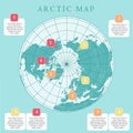 Arctic map with countries boundary, grid and label. Arctic regions of northern hemisphere. Circumpolar projection. Vector. Infogra Royalty Free Stock Photo