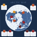 Arctic map with countries boundary, grid and label. Arctic regions of northern hemisphere. Circumpolar projection. Vector. Infogra Royalty Free Stock Photo