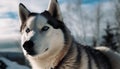 in arctic nature Purebred sled dog sitting in snow looking at camera generated by AI