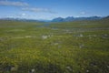 Arctic nature of Scandinavia in warm summer sunny day with blue sky. View from Nordkalottruta or Arctic hiking Trail Royalty Free Stock Photo