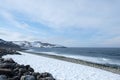 Arctic ocean background with snowy coast in