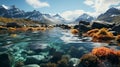 Arctic Reef: A Hyperrealistic Water Scene With Snow Mountains