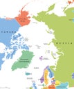 Arctic region single states and North Pole political map