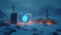 Arctic research station uses quantum computer to simulate hurricane and climate change data. The advanced tech displays weather Royalty Free Stock Photo