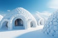 Arctic serenity an igloo backdrop presents a tranquil scene of snowy landscapes