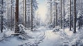 Arctic Serenity: An Immersive Hyper-Realistic Scene of a Snow-Covered Forest, Inviting You to Experience the Peace and Stillness o