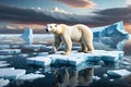 Arctic Solitude: Polar Bear Balancing on a Shrinking Ice Cap in the Middle of the Arctic Ocean - Backdrop of Melting Glacier Royalty Free Stock Photo