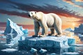 Arctic Solitude: Polar Bear Balancing on a Shrinking Ice Cap in the Middle of the Arctic Ocean - Backdrop of Melting Glacier Royalty Free Stock Photo