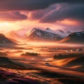 Sunset Elegance Paints a Breathtaking Panorama Across Iceland's Enchanting Landscape. Generative ai for illustrations