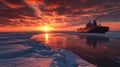 Arctic Sunrise Ship Breaks Ice Dramatic Sunset Royalty Free Stock Photo